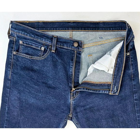 Levis Size 38X32 Men's Straight Blue Denim 5 Pocket Logo Zip Jeans - Picture 10 of 13